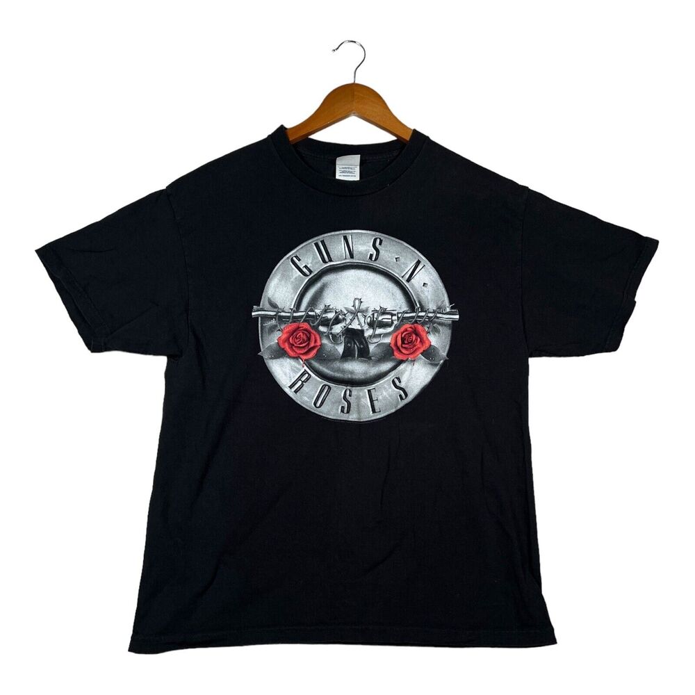 VTG Guns N' Roses Medium Bullet Roses Logo Rock & Roll Black T-Shirt Hard Rock L